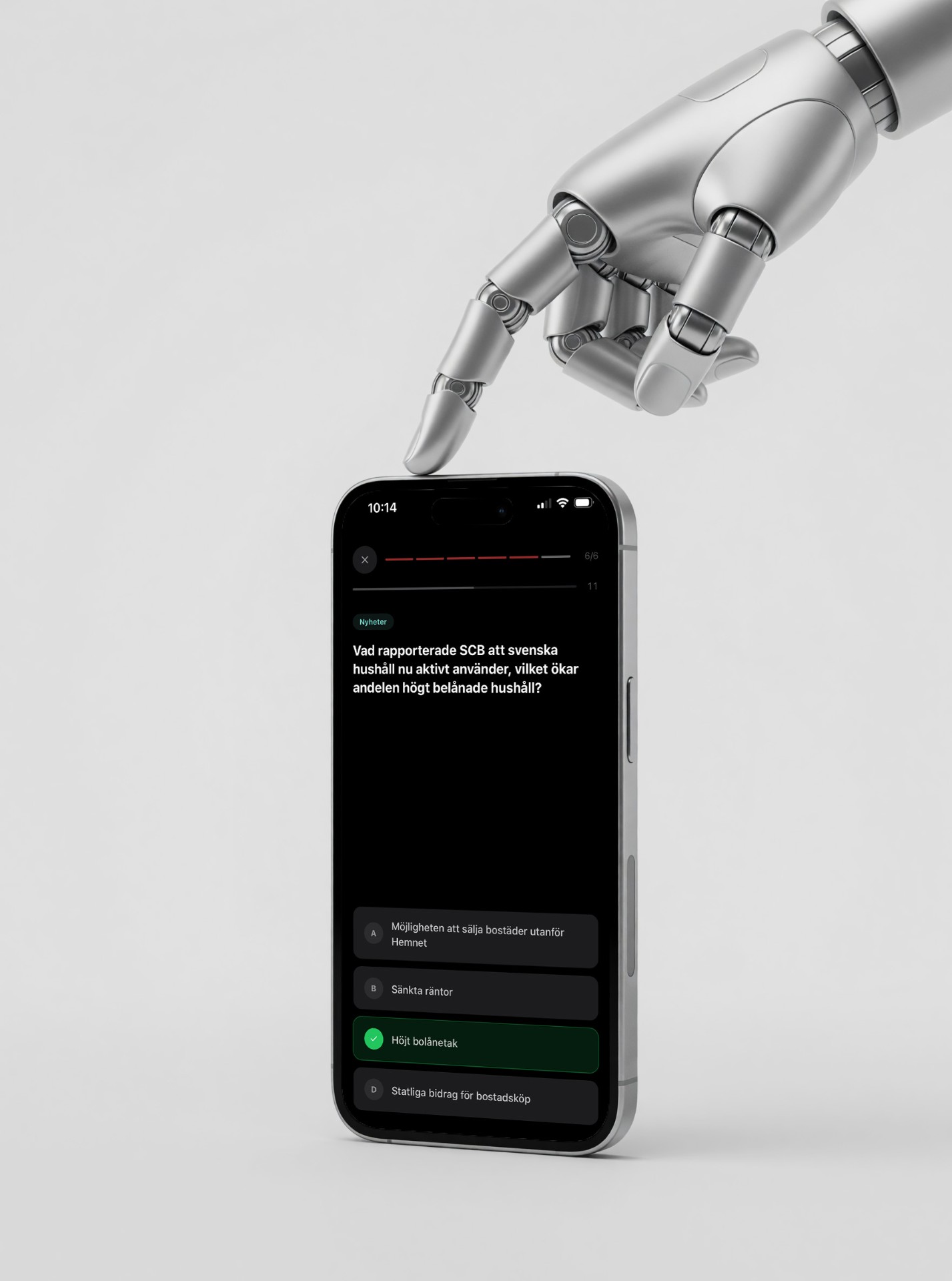 Robothand som håller en iPhone
